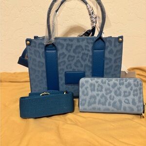 Blue Leopard 3-Piece Bag Set – Vegan Leather